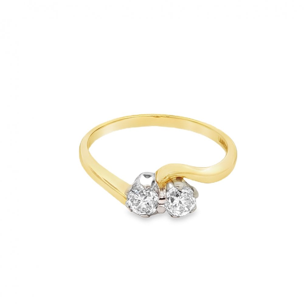 18ct Yellow Gold Two Diamond Twist Ring - Size M½ - 0.50ct