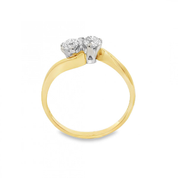 18ct Yellow Gold Two Diamond Twist Ring - Size M½ - 0.50ct