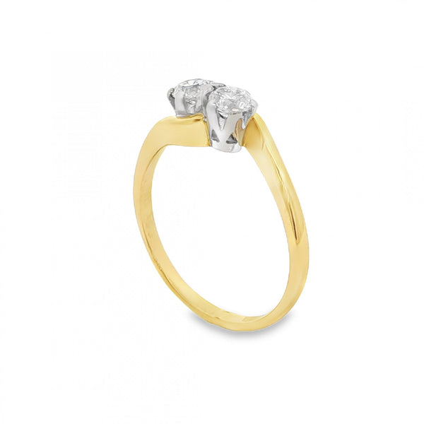 18ct Yellow Gold Two Diamond Twist Ring - Size M½ - 0.50ct