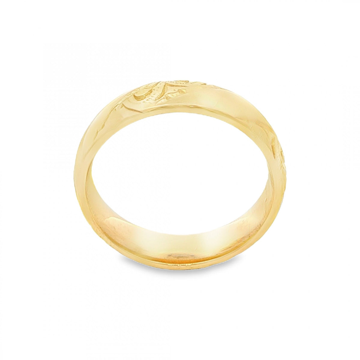 18ct Yellow Gold Patterned Court Wedding Band - Size M - 5mm