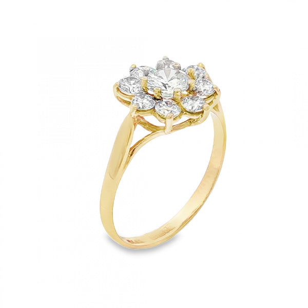 9ct Yellow Gold CZ Cluster Ring - Size P - 2.1g