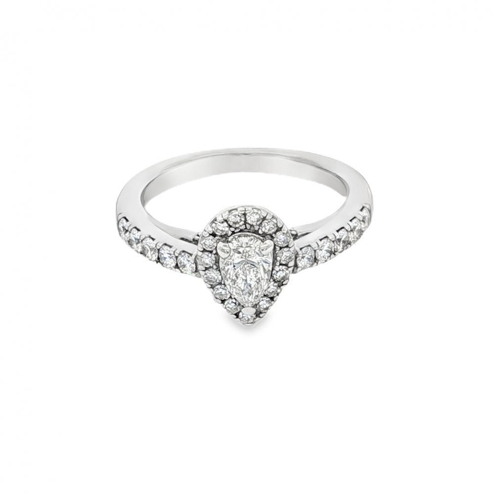 18ct White Gold Pear Diamond Cluster Ring - Size I½ - 0.75ct