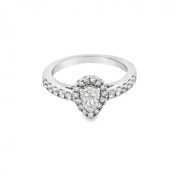 18ct White Gold Pear Diamond Cluster Ring - Size I½ - 0.75ct