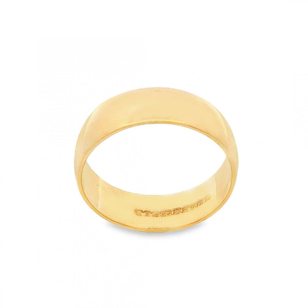 18ct Yellow Gold D-Shape Wedding Band - Size M½ - 6mm