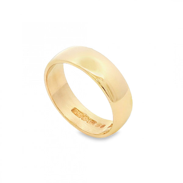 9ct Yellow Gold D-Shape Wedding Band - Size M - 6mm