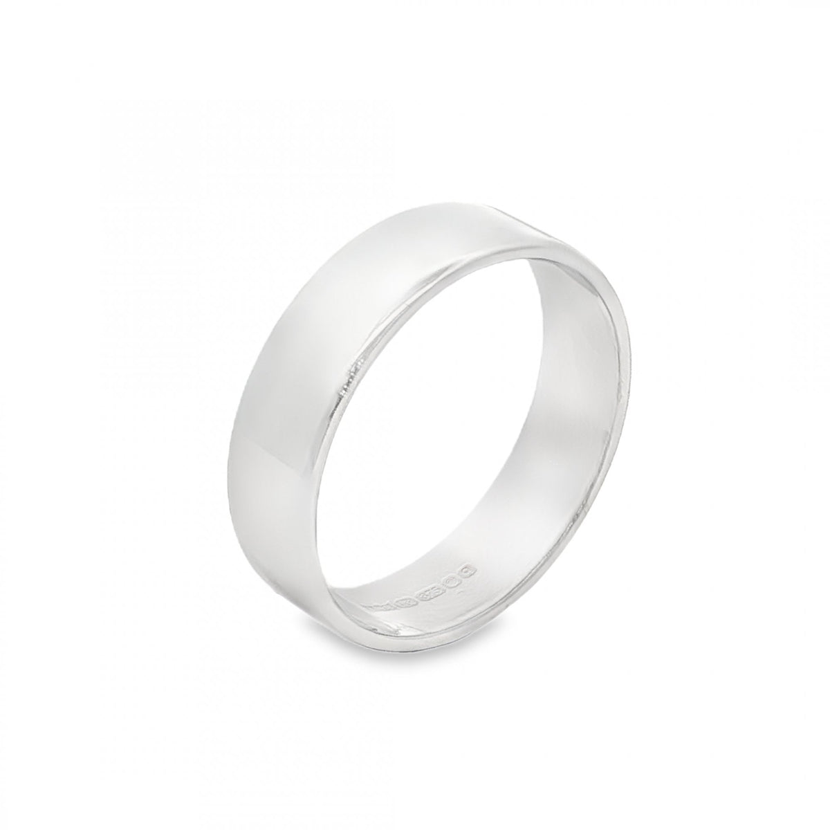9ct White Gold D-Shape Wedding Band - Size M½ - 5mm