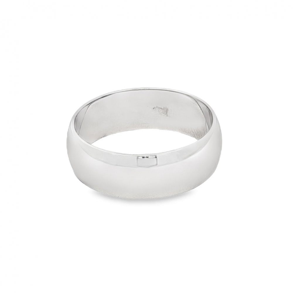 18ct White Gold D-Shape Wedding Band - Size L - 6mm