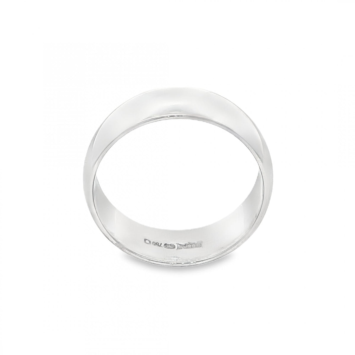 18ct White Gold D-Shape Wedding Band - Size L - 6mm