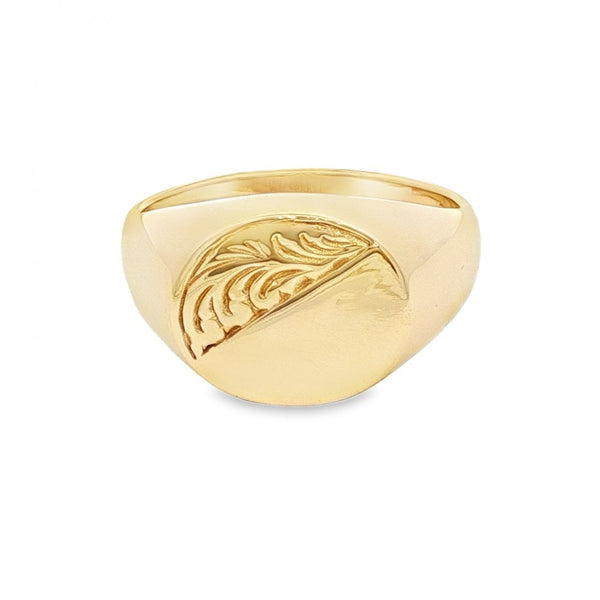 9ct Yellow Gold Oval Signet Ring - Size O½ - 12mm