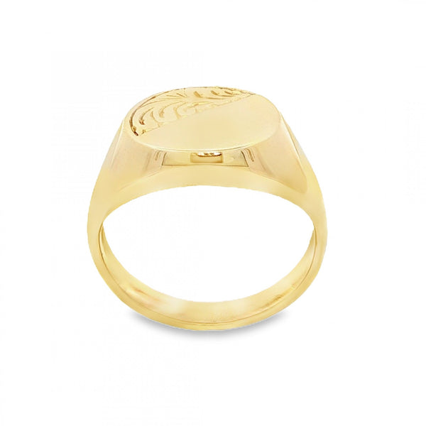 9ct Yellow Gold Oval Signet Ring - Size O½ - 12mm