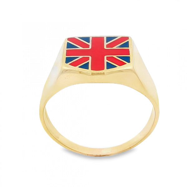 9ct Yellow Gold Union Jack Signet Ring - Size Y - 14mm