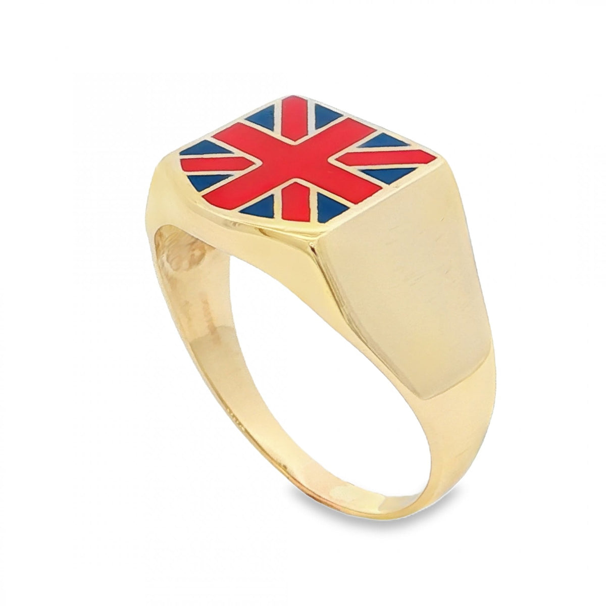 9ct Yellow Gold Union Jack Signet Ring - Size Y - 14mm