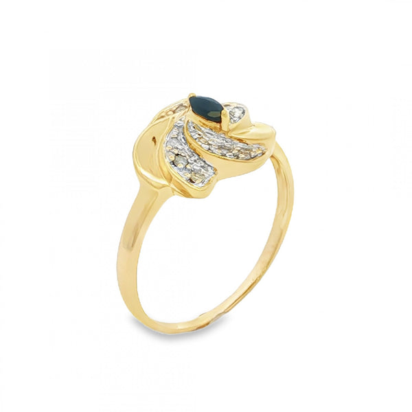 9ct Yellow Gold Sapphire & Diamond Ring - Size P - 1.9g
