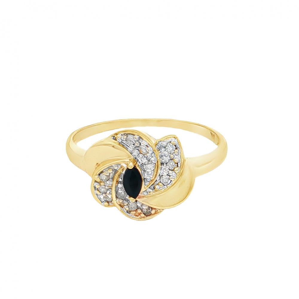 9ct Yellow Gold Sapphire & Diamond Ring - Size P - 1.9g
