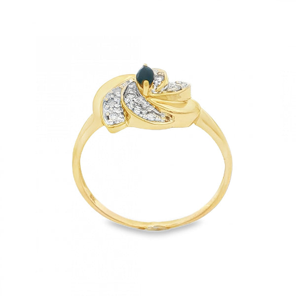 9ct Yellow Gold Sapphire & Diamond Ring - Size P - 1.9g