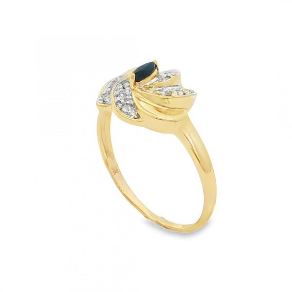 9ct Yellow Gold Sapphire & Diamond Ring - Size P - 1.9g