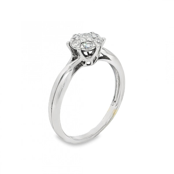 18ct White Gold Diamond Cluster Ring - Size L½ - 0.26ct