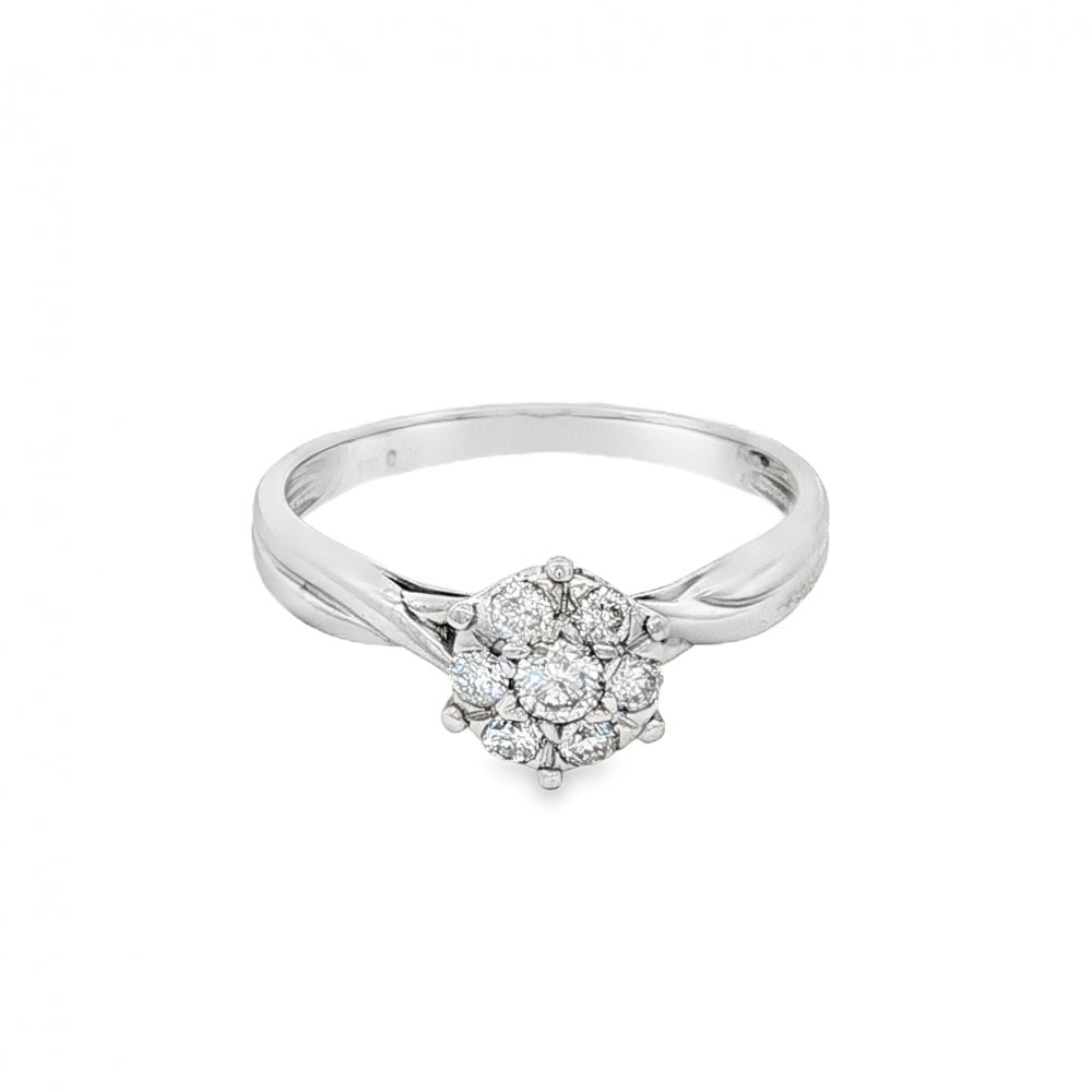 18ct White Gold Diamond Cluster Ring - Size L½ - 0.26ct