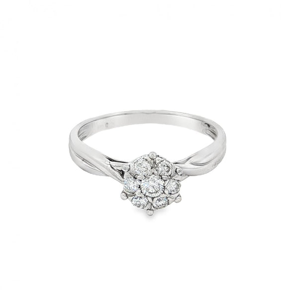 18ct White Gold Diamond Cluster Ring - Size L½ - 0.26ct