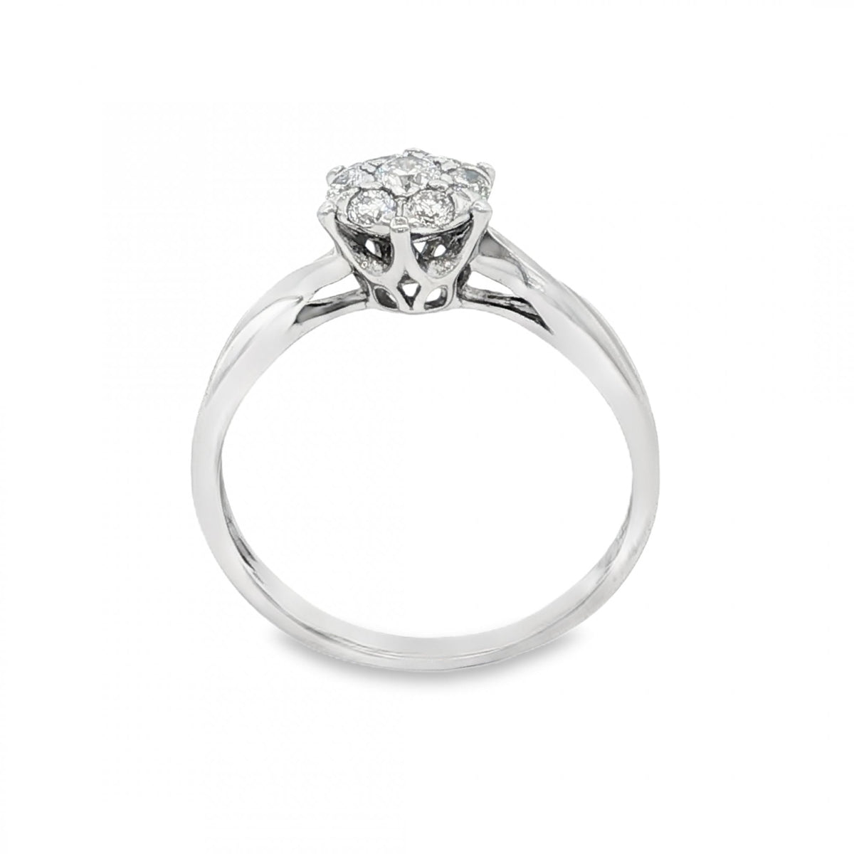 18ct White Gold Diamond Cluster Ring - Size L½ - 0.26ct
