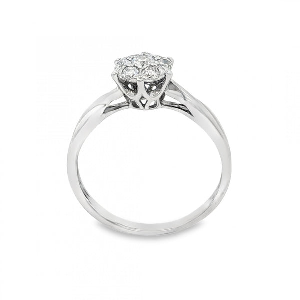 18ct White Gold Diamond Cluster Ring - Size L½ - 0.26ct