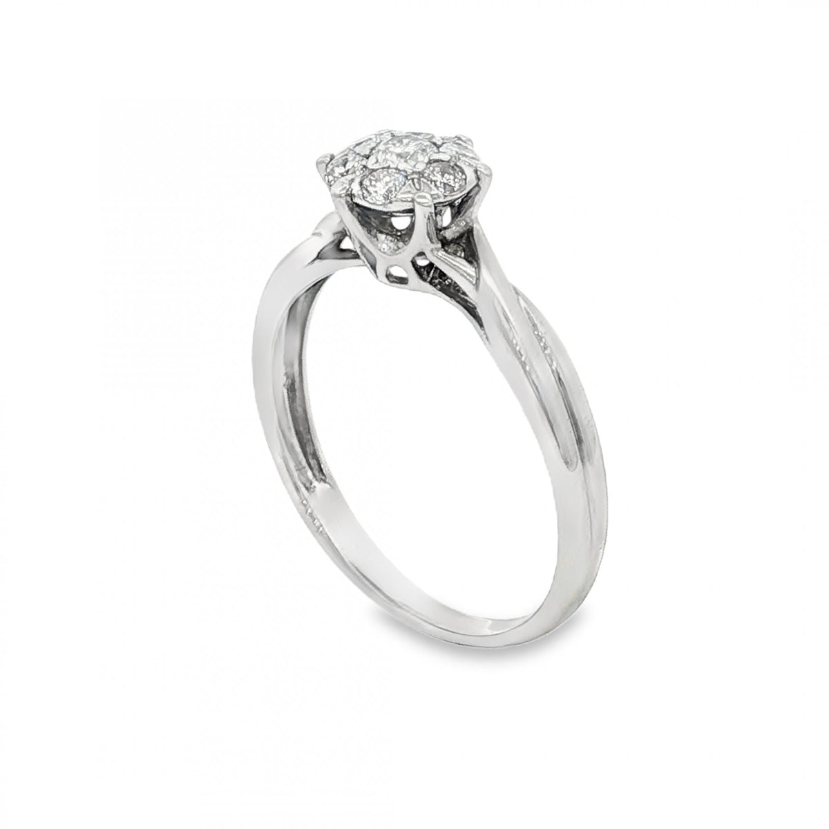 18ct White Gold Diamond Cluster Ring - Size L½ - 0.26ct