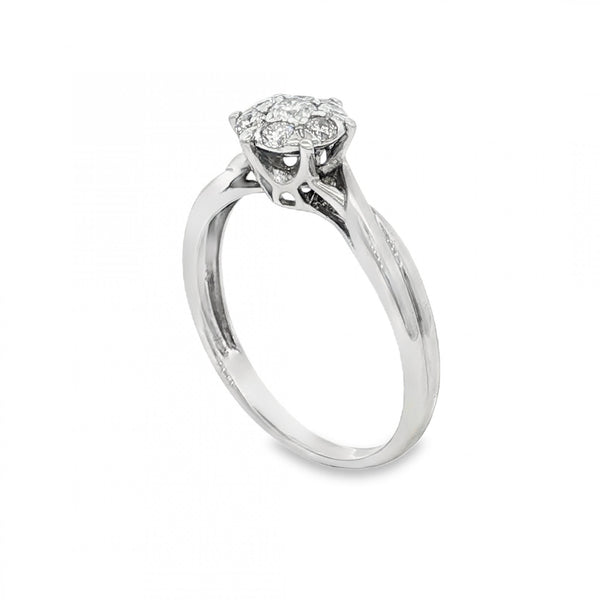 18ct White Gold Diamond Cluster Ring - Size L½ - 0.26ct