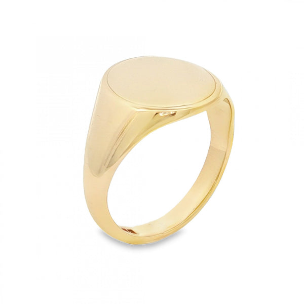 9ct Yellow Gold Plain Oval Signet Ring - Size U - 16mm