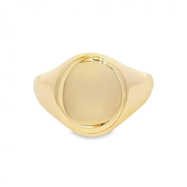 9ct Yellow Gold Plain Oval Signet Ring - Size U - 16mm