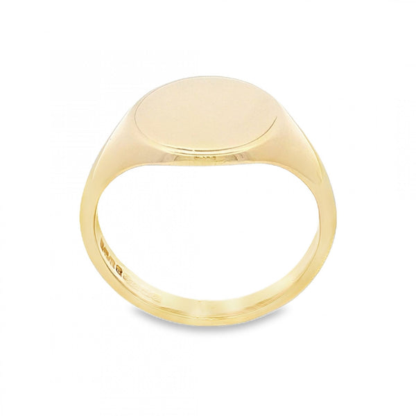 9ct Yellow Gold Plain Oval Signet Ring - Size U - 16mm