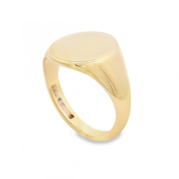 9ct Yellow Gold Plain Oval Signet Ring - Size U - 16mm