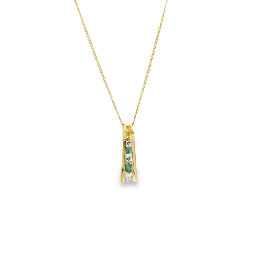9ct Yellow Gold Emerald & CZ Pendant & Necklace - 18" - 1.5g