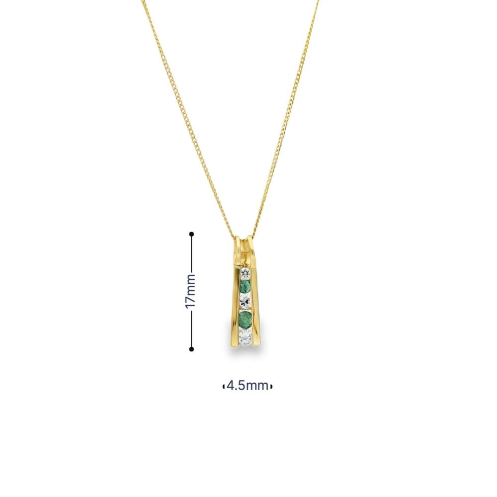 9ct Yellow Gold Emerald & CZ Pendant & Necklace - 18" - 1.5g