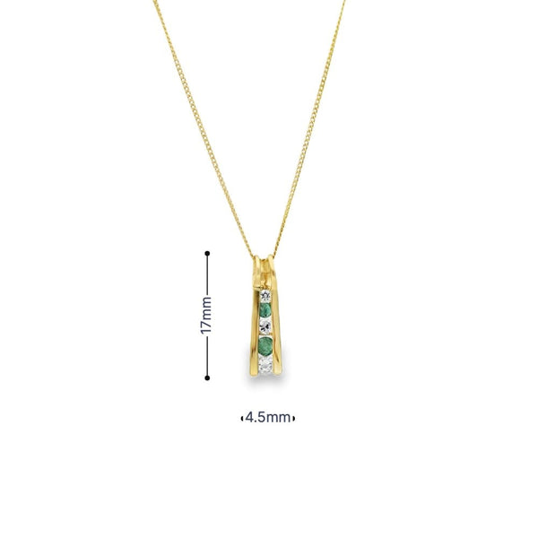 9ct Yellow Gold Emerald & CZ Pendant & Necklace - 18" - 1.5g
