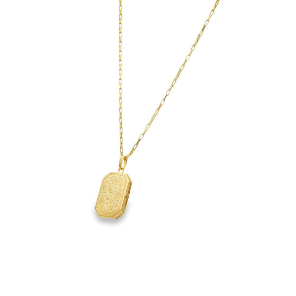 9ct Yellow Gold Octagonal Floral Locket & Chain -16x23x4mm -4.0g