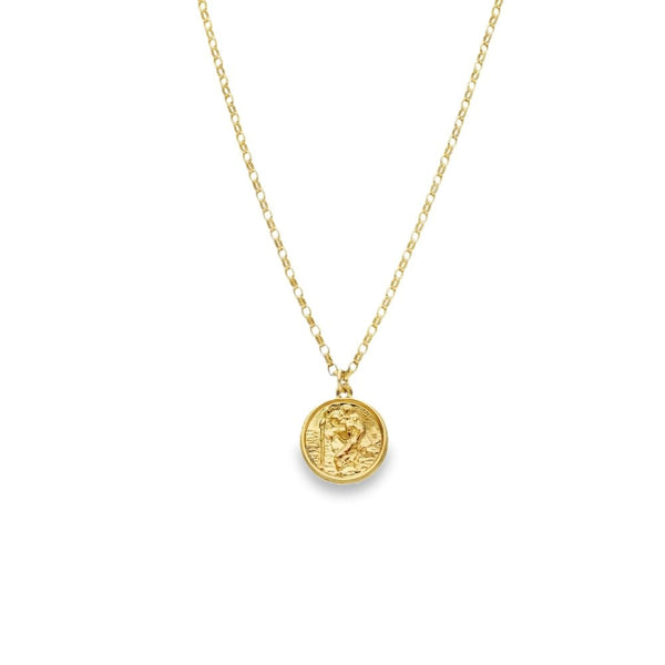 9ct Yellow Gold St. Christopher Pendant & Chain - 16" - 2.2g