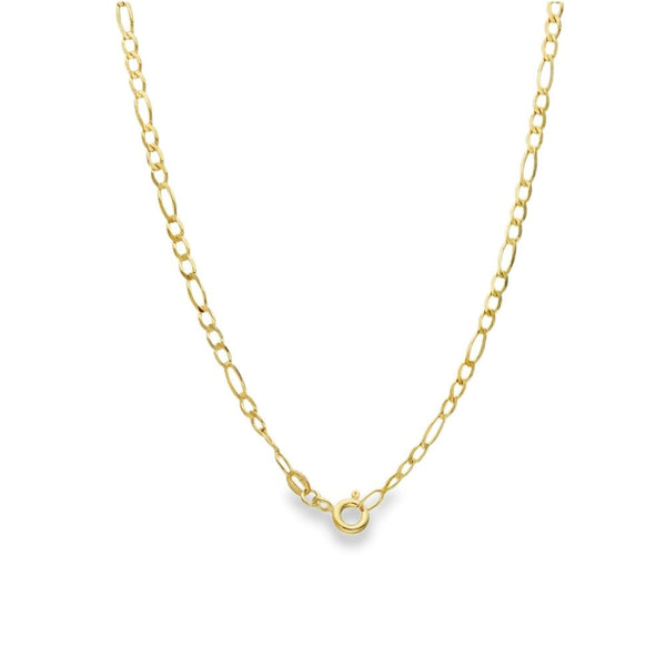 9ct Yellow Gold Crucifix Pendant & Figaro Chain - 18" - 3.5g