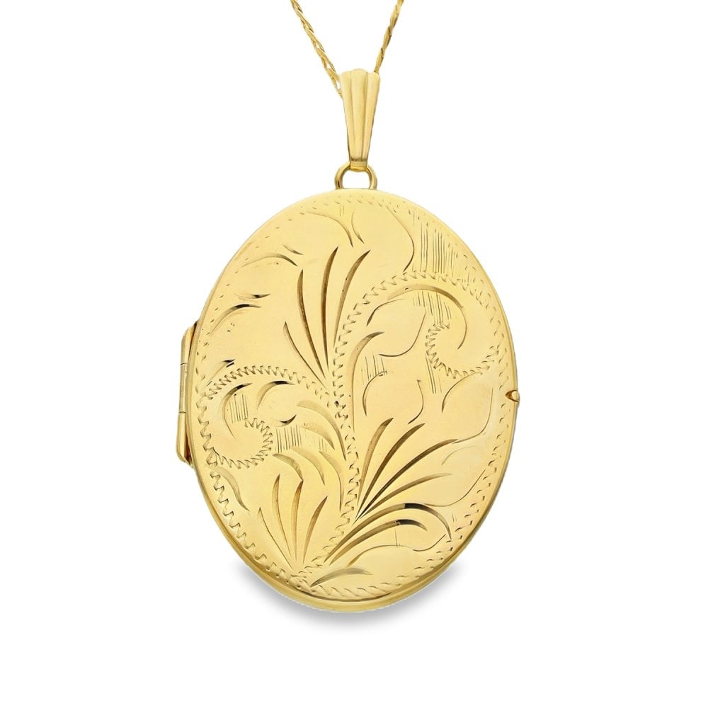 9ct Yellow Gold Oval Feather Locket - 32x44x4.5mm - 13.1g