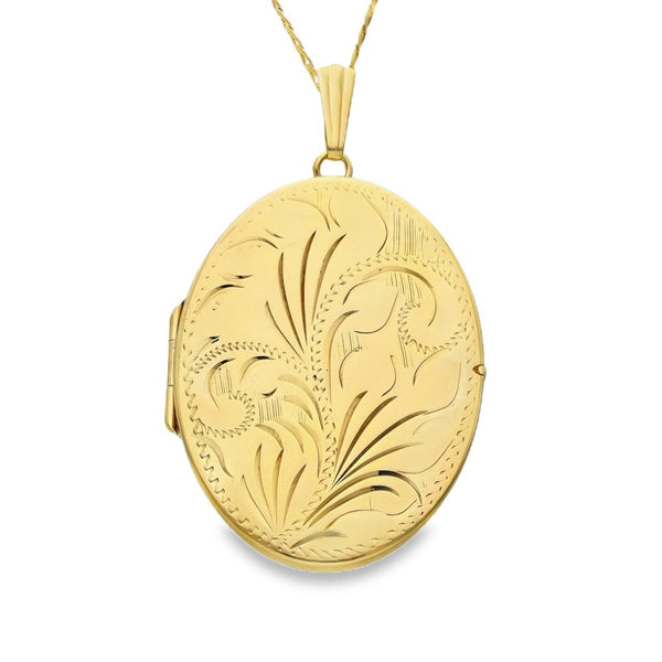 9ct Yellow Gold Oval Feather Locket - 32x44x4.5mm - 13.1g