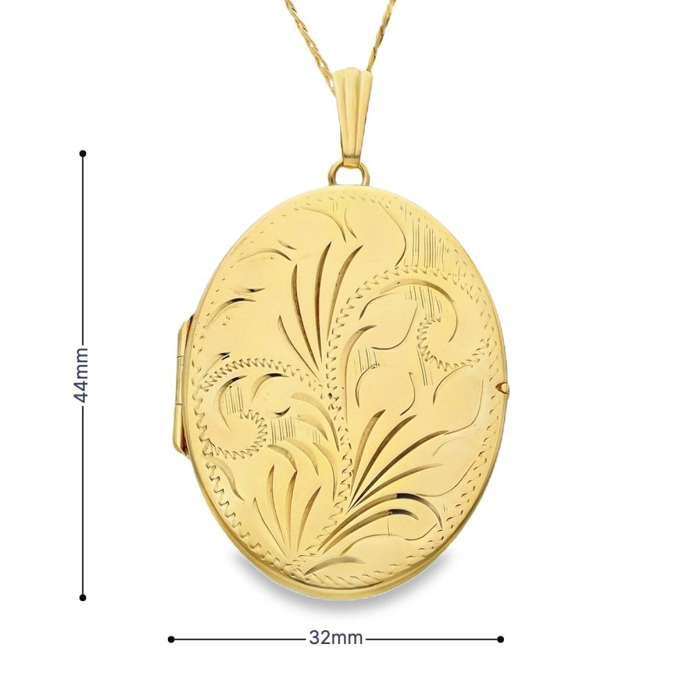 9ct Yellow Gold Oval Feather Locket - 32x44x4.5mm - 13.1g