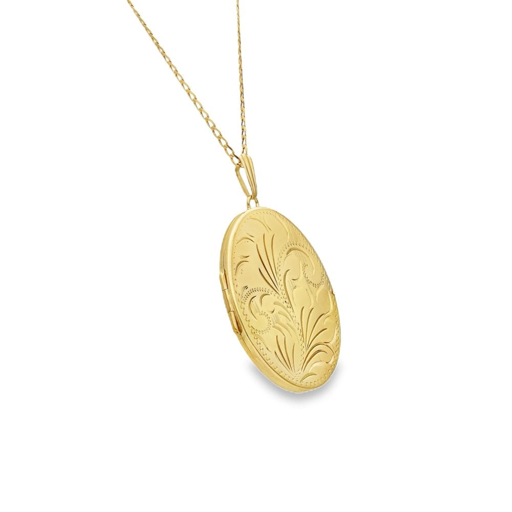 9ct Yellow Gold Oval Feather Locket - 32x44x4.5mm - 13.1g