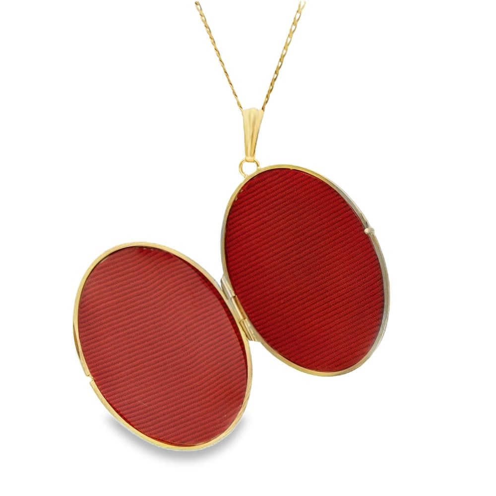 9ct Yellow Gold Oval Feather Locket - 32x44x4.5mm - 13.1g