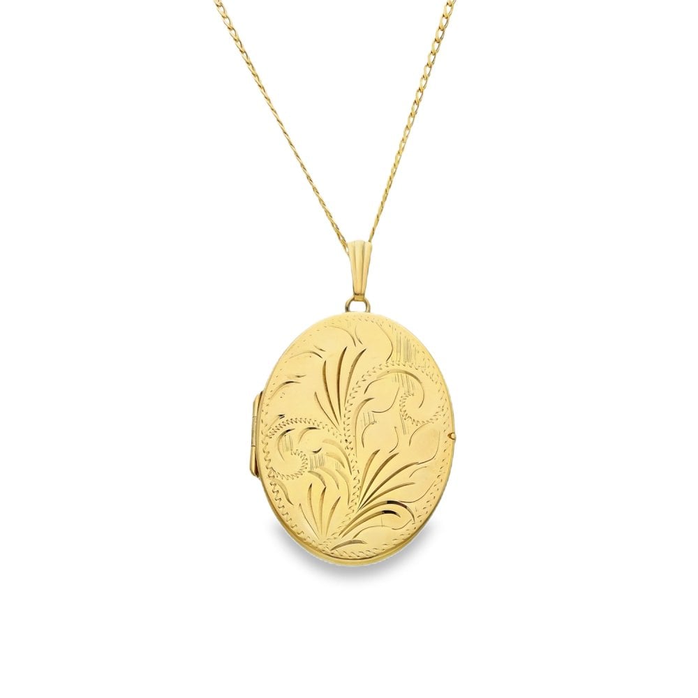 9ct Yellow Gold Oval Feather Locket - 32x44x4.5mm - 13.1g