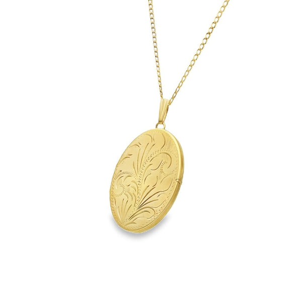 9ct Yellow Gold Oval Feather Locket - 32x44x4.5mm - 13.1g