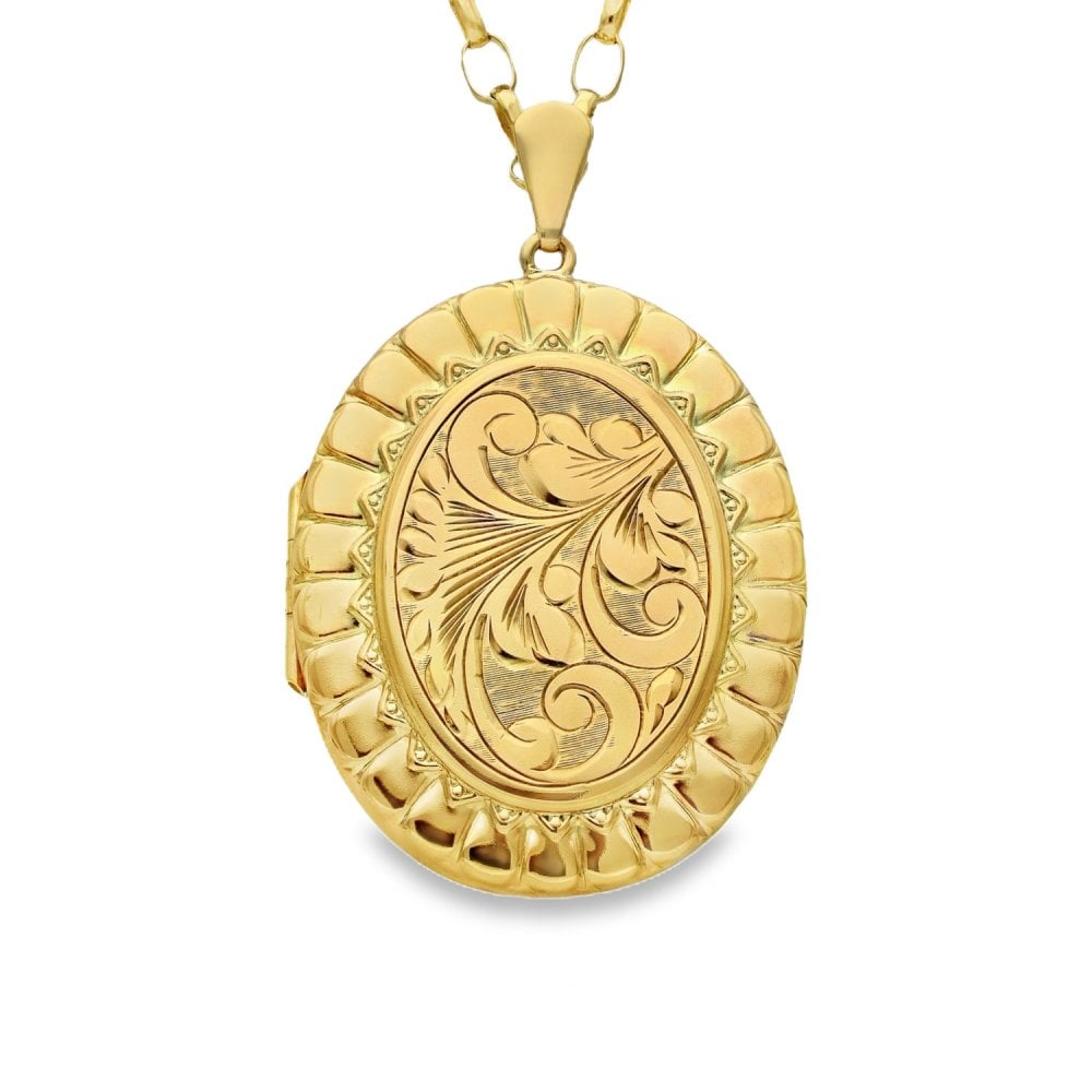 9ct Yellow Gold Oval Feather Locket - 33x43x8mm - 19.6g