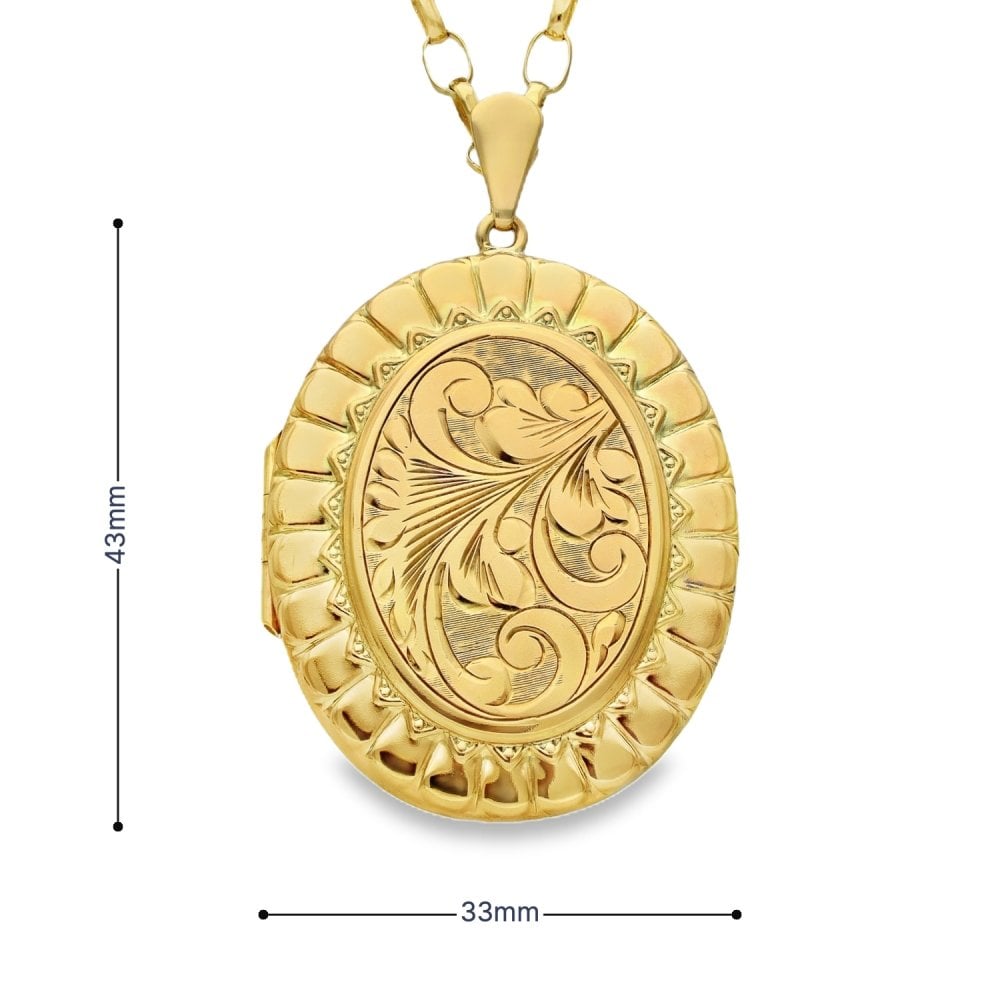 9ct Yellow Gold Oval Feather Locket - 33x43x8mm - 19.6g