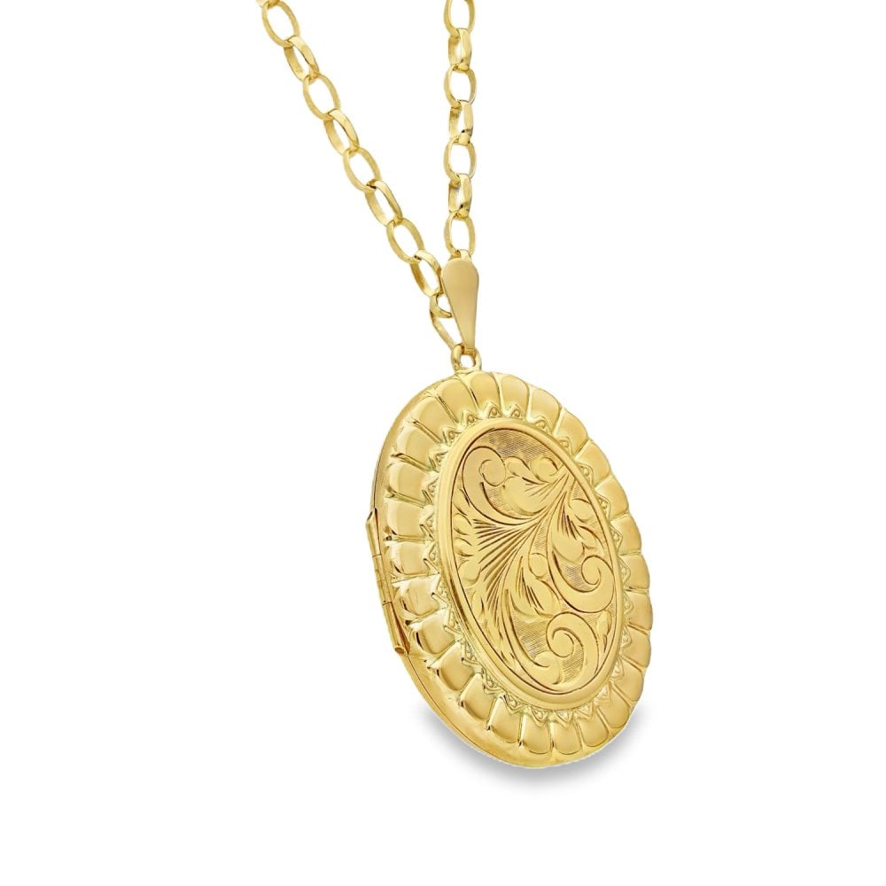 9ct Yellow Gold Oval Feather Locket - 33x43x8mm - 19.6g