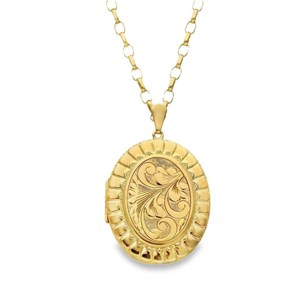 9ct Yellow Gold Oval Feather Locket - 33x43x8mm - 19.6g