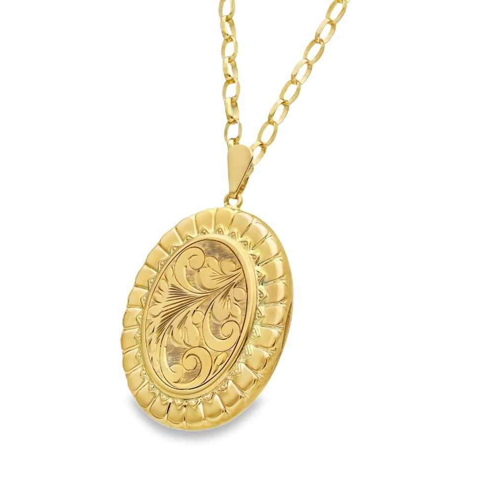 9ct Yellow Gold Oval Feather Locket - 33x43x8mm - 19.6g