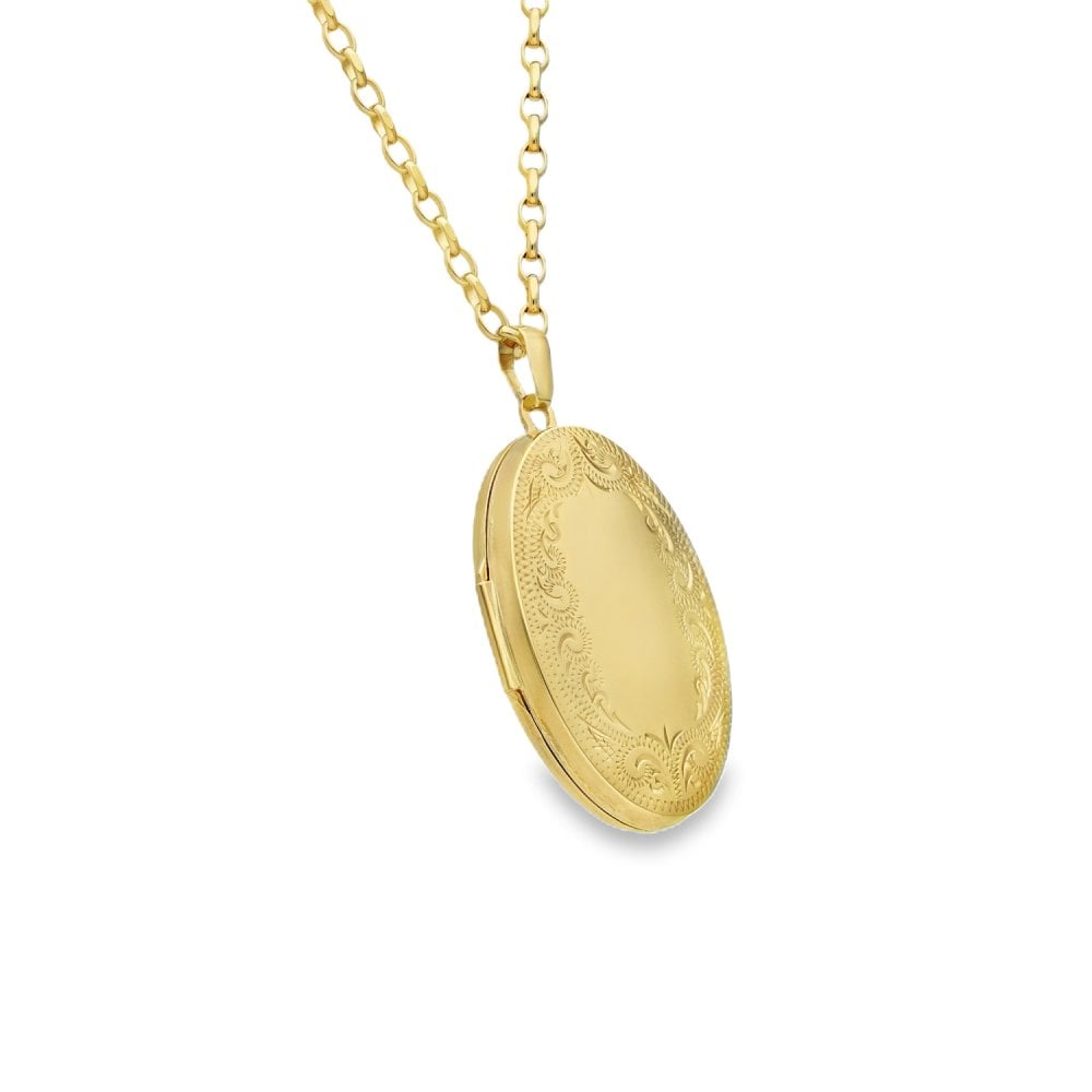 9ct Yellow Gold Patterned Edge Oval Locket & Chain - 8.9g